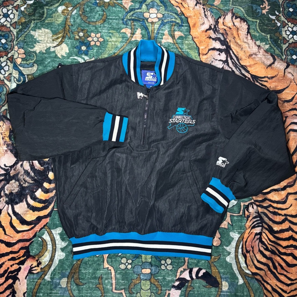 Vintage 90s Starter Connecticut Basketball 1/4 Zip Satin Jacket NCAA USA Made M - Picture 1 of 6